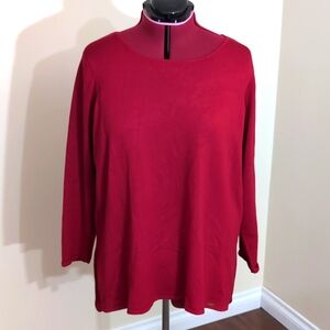 TAHARI| Cardinal Red Long Sleeve Crew Neck Sweater With Slit Rayon Blend
